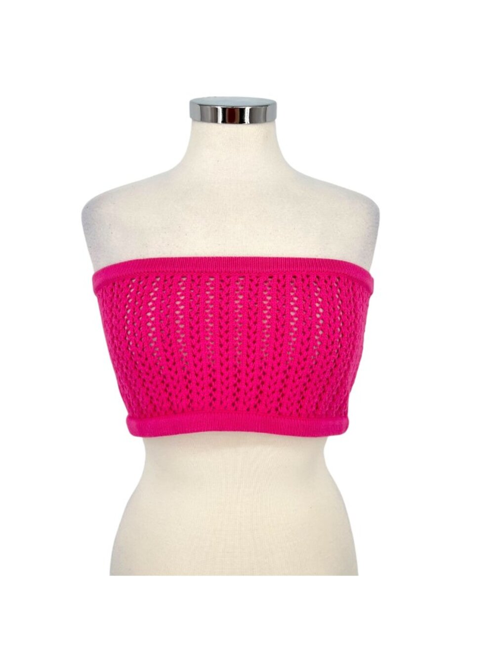 Misa Los Angeles Tia Festival Boho Strapless Pink Crochet Top Size Large NWT